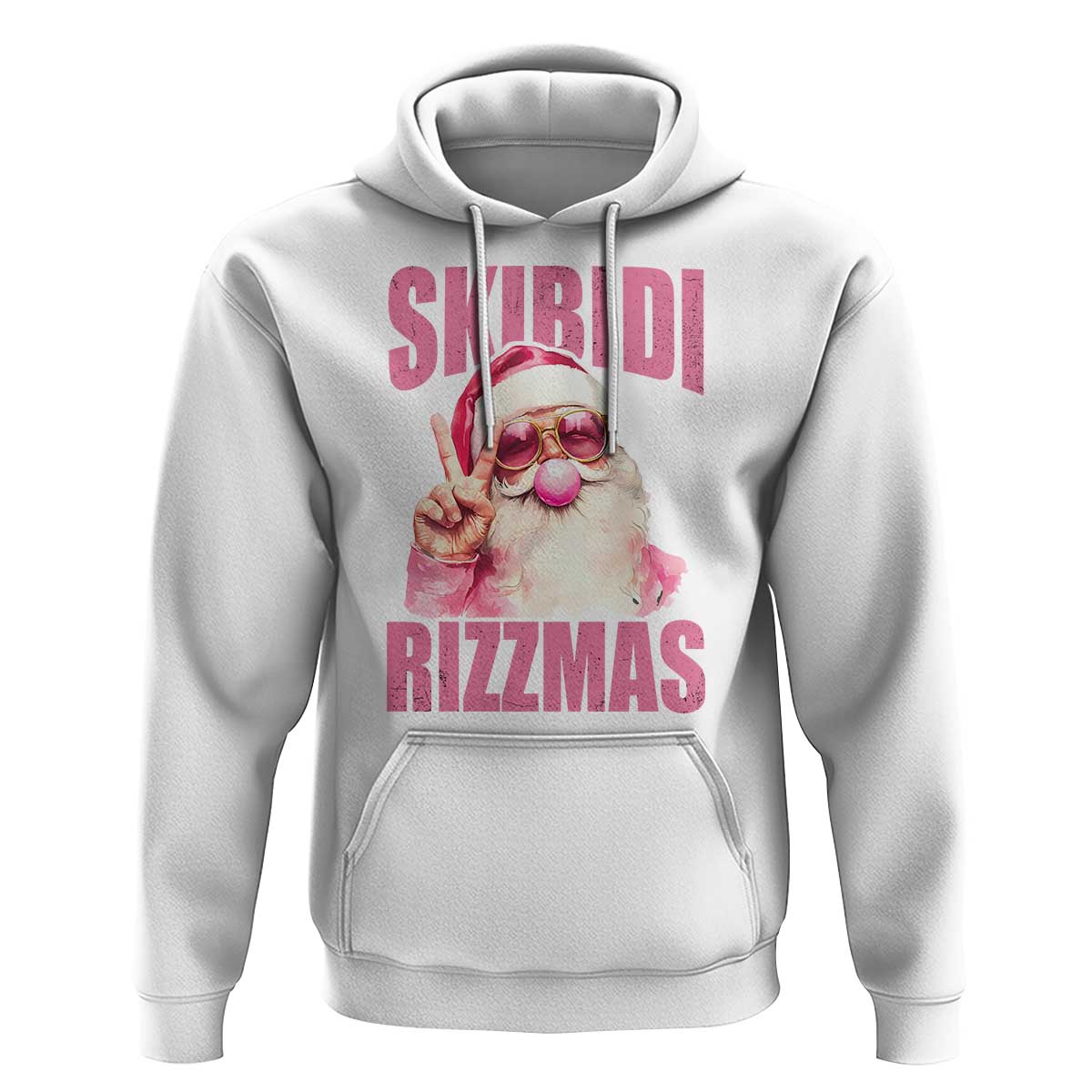 Funny Xmas Hoodie Skibidi Rizzmas Pink Santa Bubble Gum