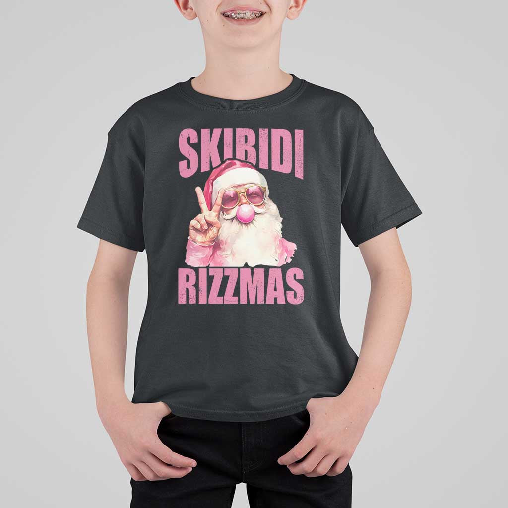 Funny Xmas T Shirt For Kid Skibidi Rizzmas Pink Santa Bubble Gum - Wonder Print Shop
