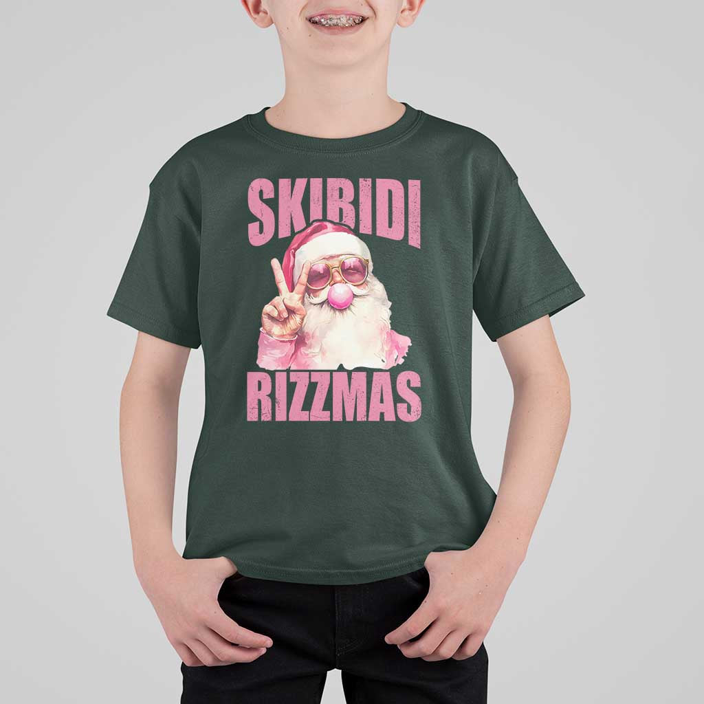 Funny Xmas T Shirt For Kid Skibidi Rizzmas Pink Santa Bubble Gum - Wonder Print Shop