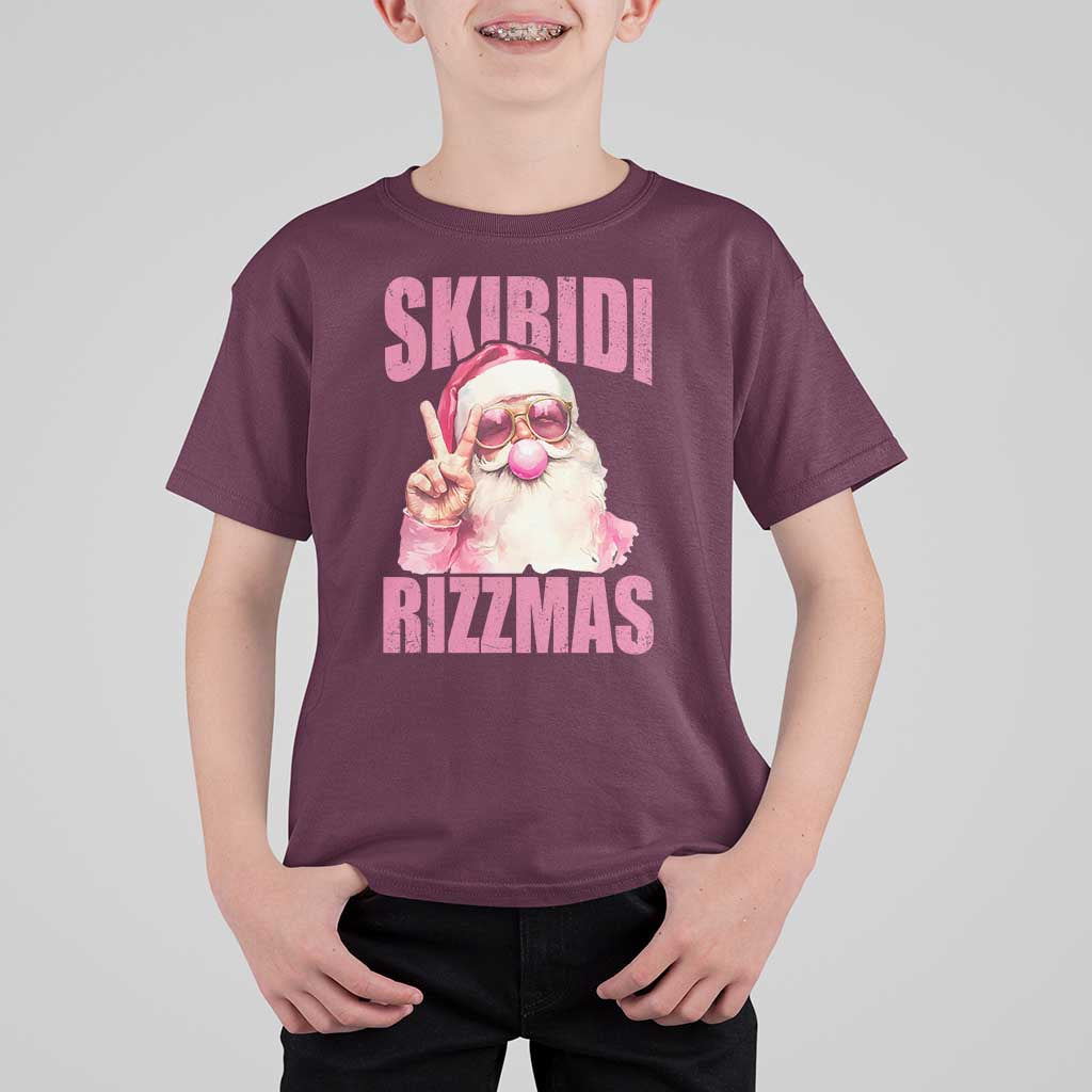 Funny Xmas T Shirt For Kid Skibidi Rizzmas Pink Santa Bubble Gum - Wonder Print Shop