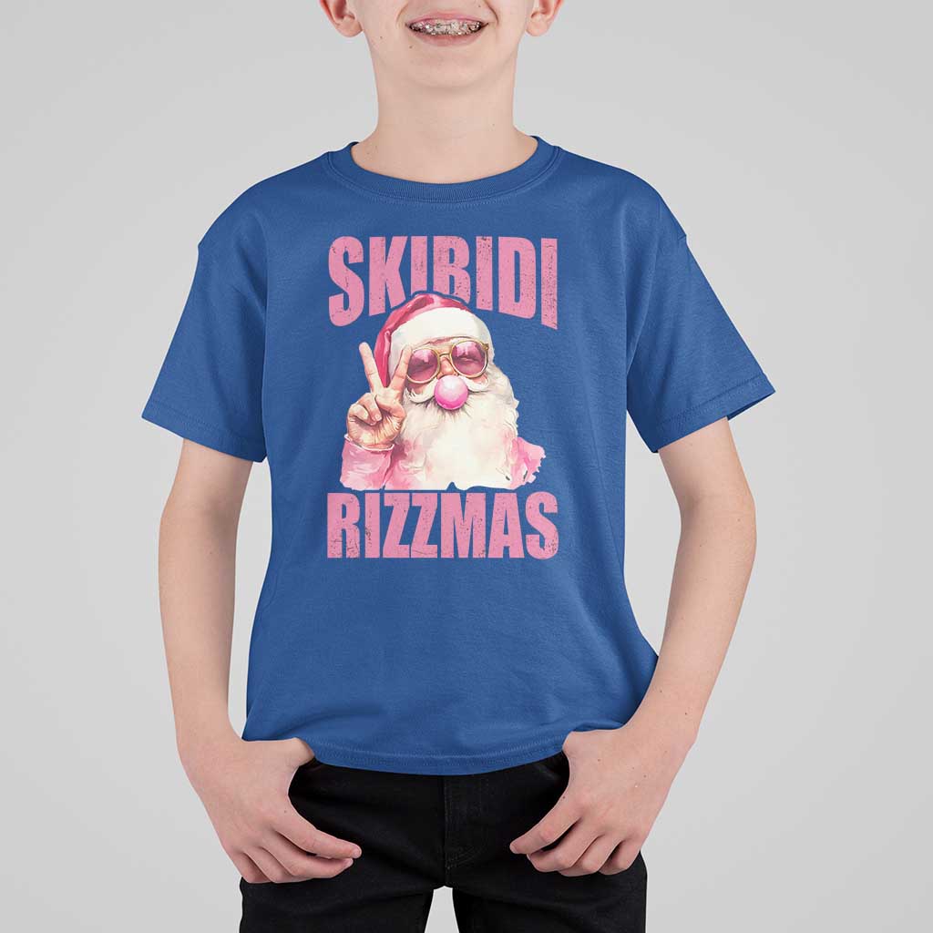 Funny Xmas T Shirt For Kid Skibidi Rizzmas Pink Santa Bubble Gum - Wonder Print Shop
