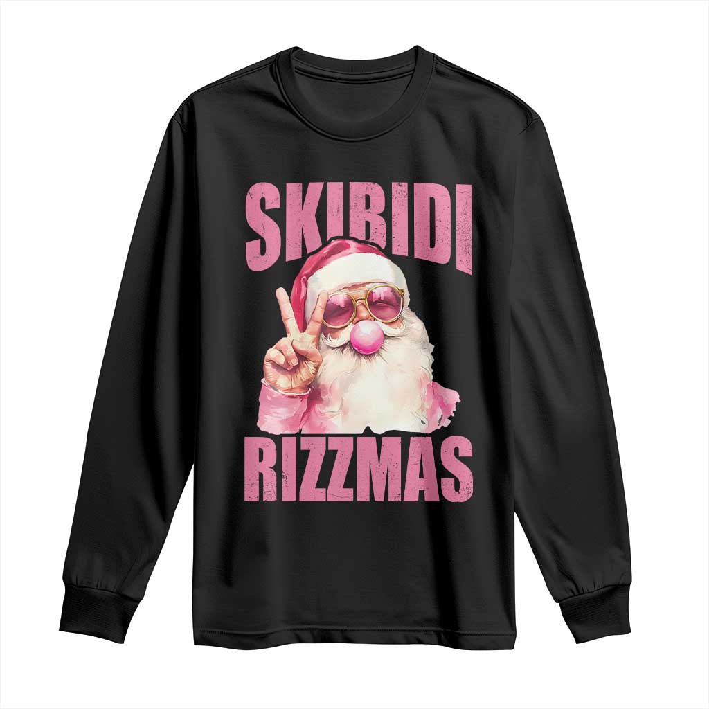 Funny Xmas Long Sleeve Shirt Skibidi Rizzmas Pink Santa Bubble Gum