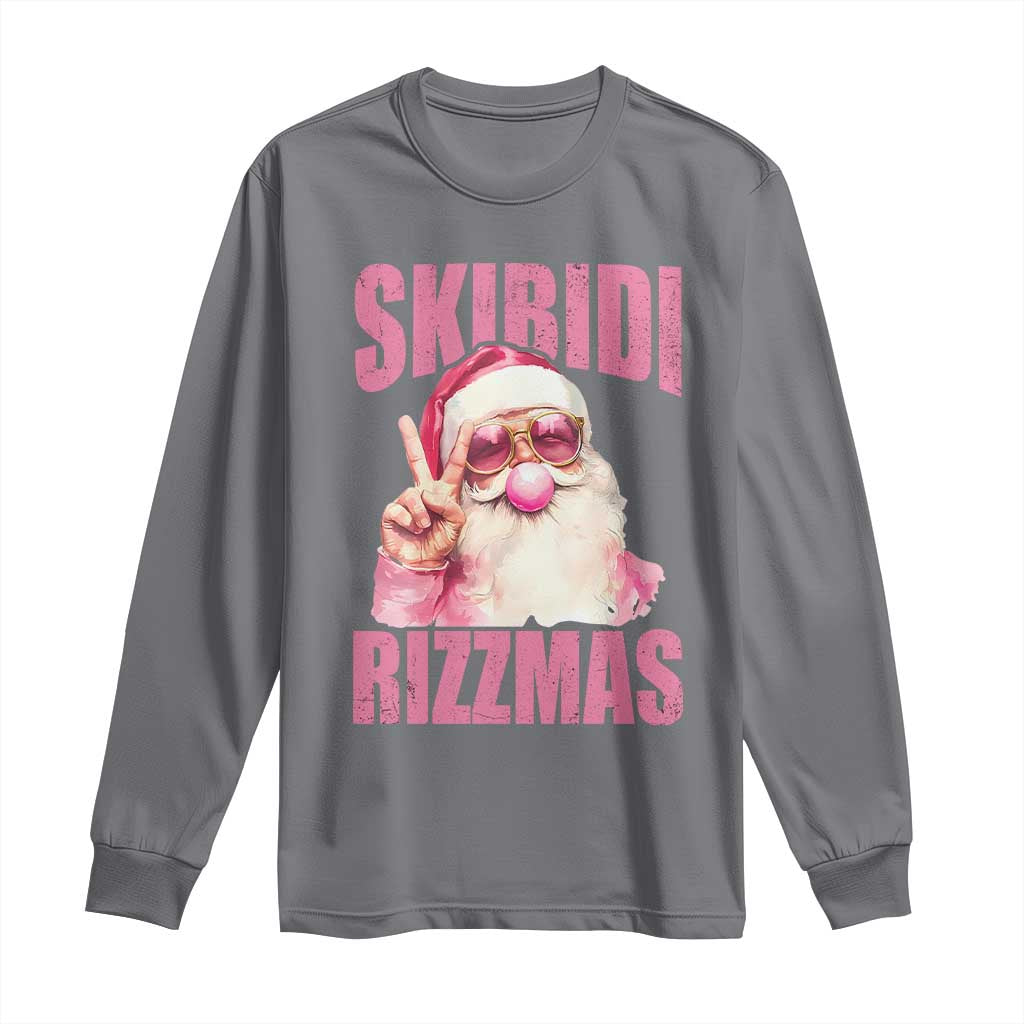 Funny Xmas Long Sleeve Shirt Skibidi Rizzmas Pink Santa Bubble Gum