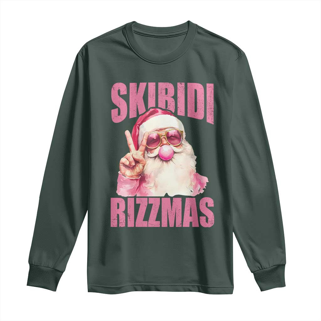 Funny Xmas Long Sleeve Shirt Skibidi Rizzmas Pink Santa Bubble Gum