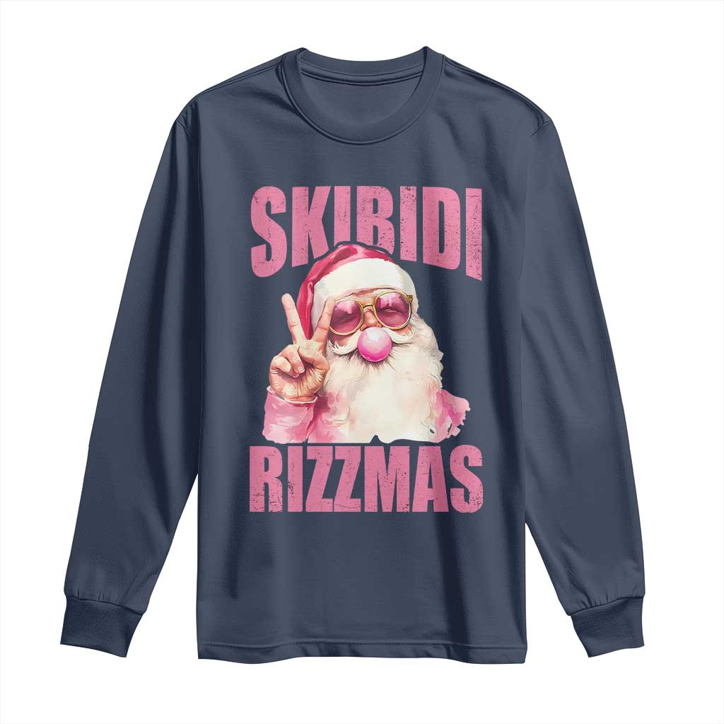 Funny Xmas Long Sleeve Shirt Skibidi Rizzmas Pink Santa Bubble Gum