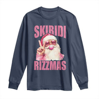 Funny Xmas Long Sleeve Shirt Skibidi Rizzmas Pink Santa Bubble Gum