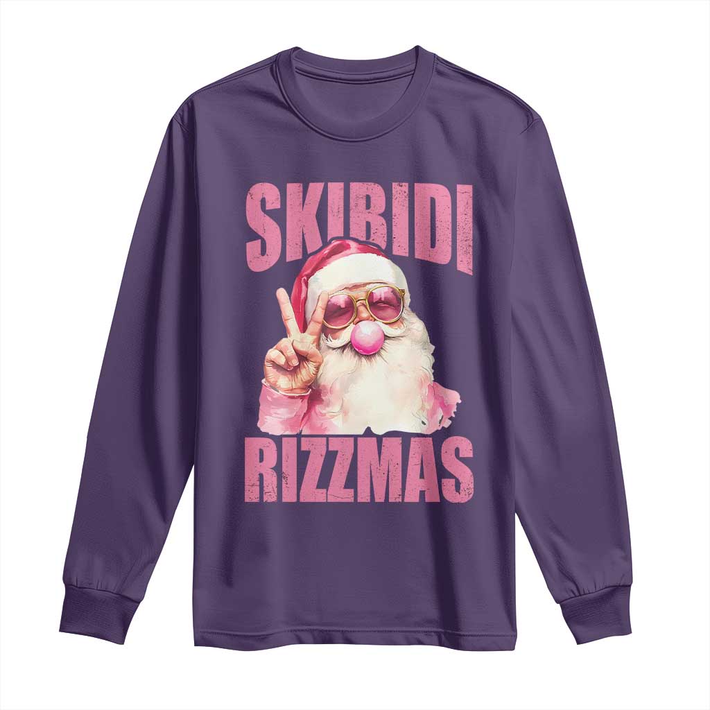 Funny Xmas Long Sleeve Shirt Skibidi Rizzmas Pink Santa Bubble Gum