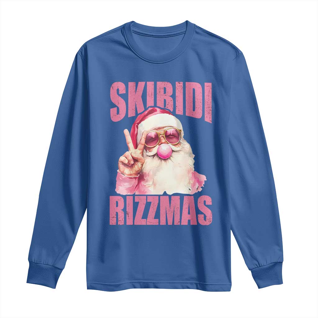 Funny Xmas Long Sleeve Shirt Skibidi Rizzmas Pink Santa Bubble Gum