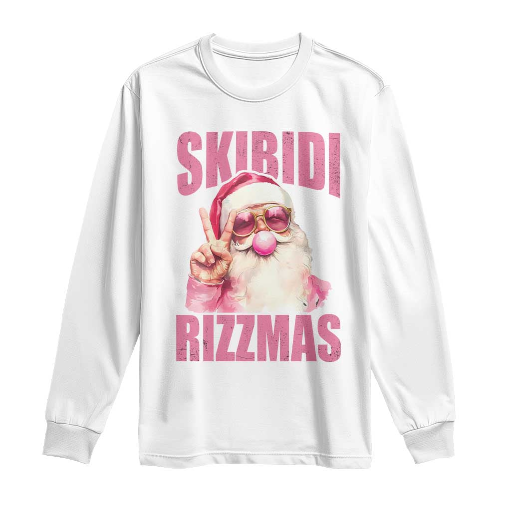 Funny Xmas Long Sleeve Shirt Skibidi Rizzmas Pink Santa Bubble Gum