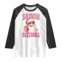 Funny Xmas Raglan Shirt Skibidi Rizzmas Pink Santa Bubble Gum