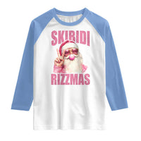 Funny Xmas Raglan Shirt Skibidi Rizzmas Pink Santa Bubble Gum