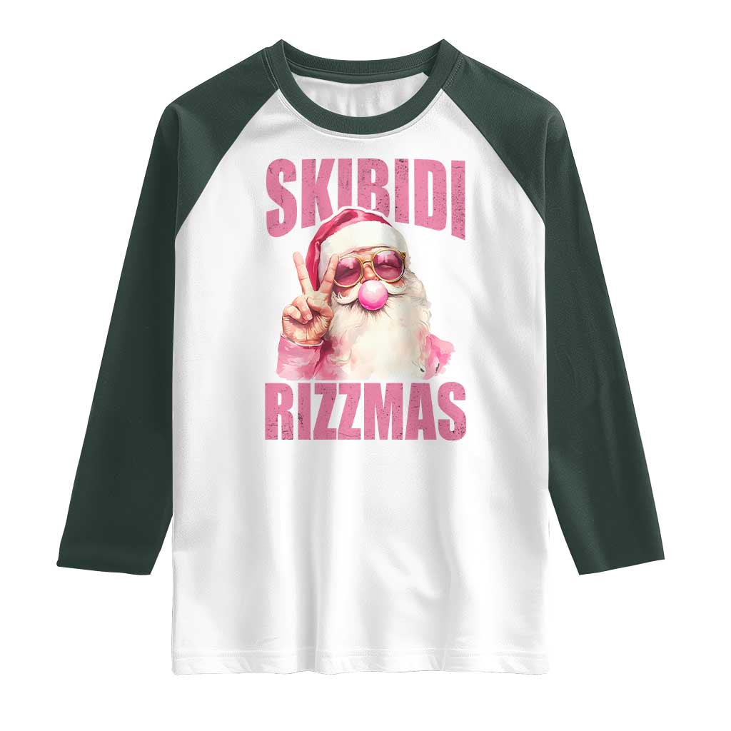 Funny Xmas Raglan Shirt Skibidi Rizzmas Pink Santa Bubble Gum