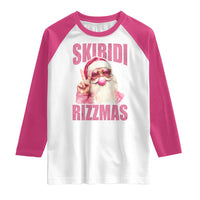 Funny Xmas Raglan Shirt Skibidi Rizzmas Pink Santa Bubble Gum