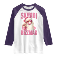 Funny Xmas Raglan Shirt Skibidi Rizzmas Pink Santa Bubble Gum