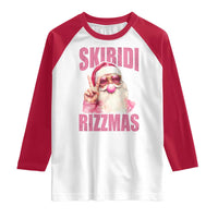 Funny Xmas Raglan Shirt Skibidi Rizzmas Pink Santa Bubble Gum