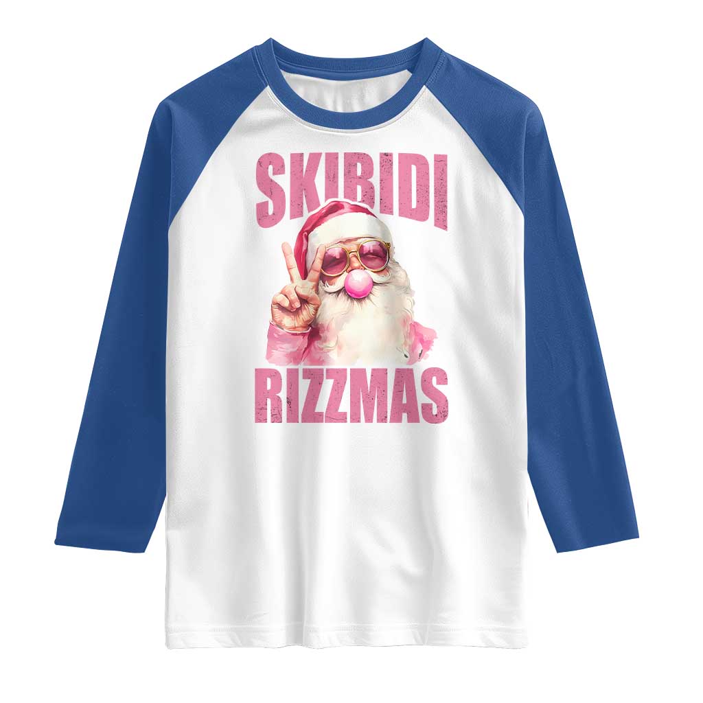 Funny Xmas Raglan Shirt Skibidi Rizzmas Pink Santa Bubble Gum