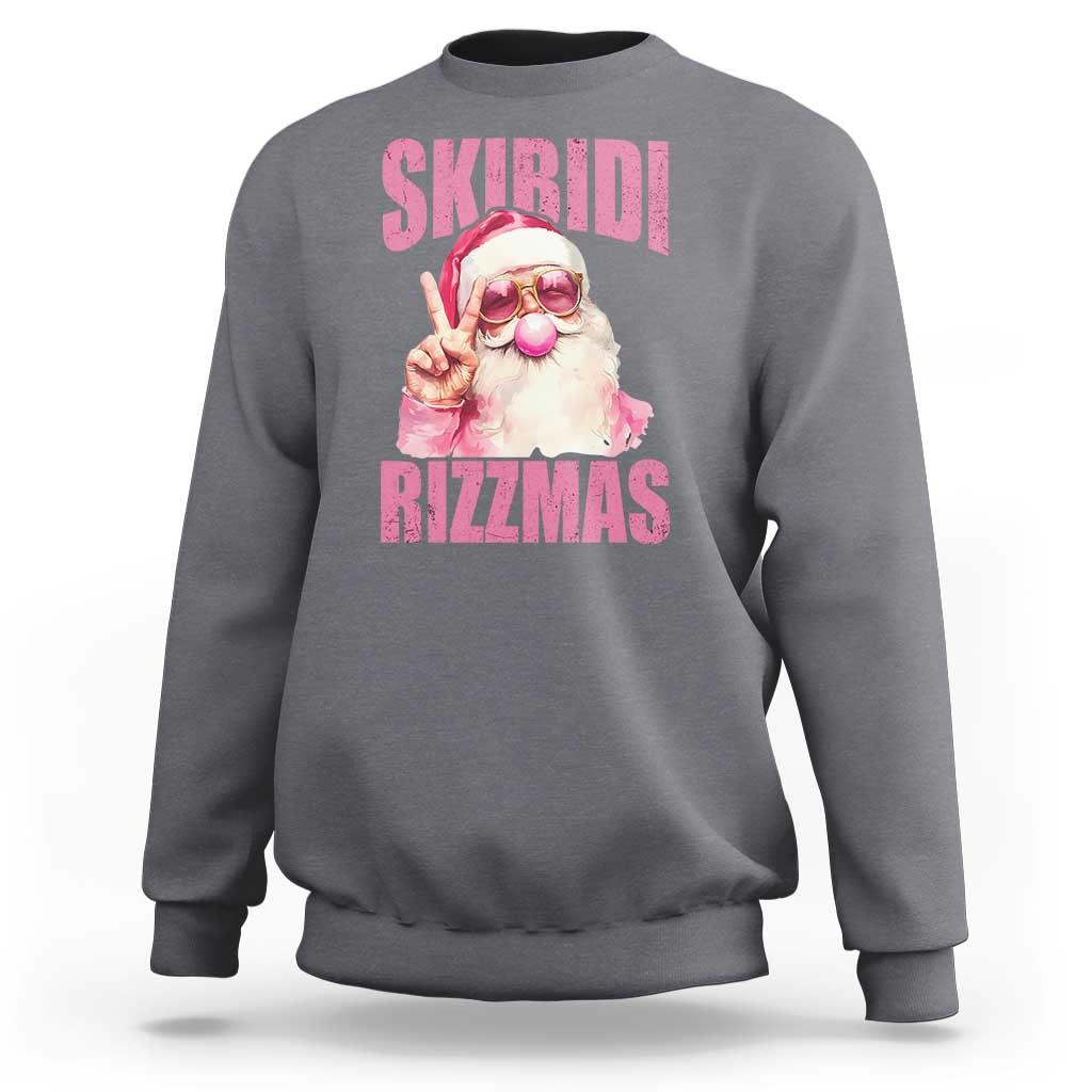 Funny Xmas Sweatshirt Skibidi Rizzmas Pink Santa Bubble Gum - Wonder Print Shop
