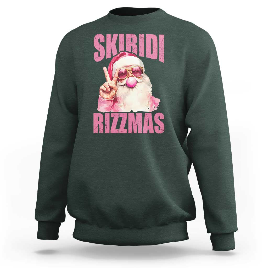 Funny Xmas Sweatshirt Skibidi Rizzmas Pink Santa Bubble Gum - Wonder Print Shop