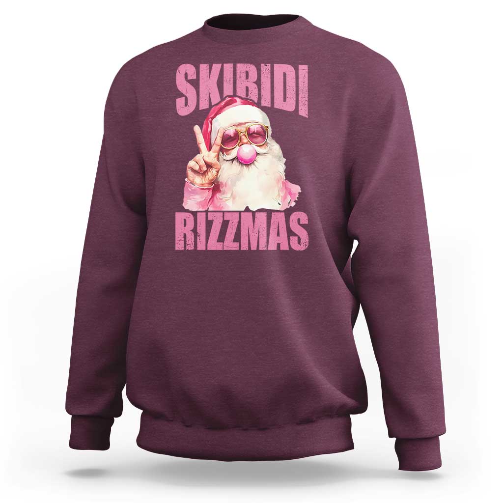 Funny Xmas Sweatshirt Skibidi Rizzmas Pink Santa Bubble Gum - Wonder Print Shop