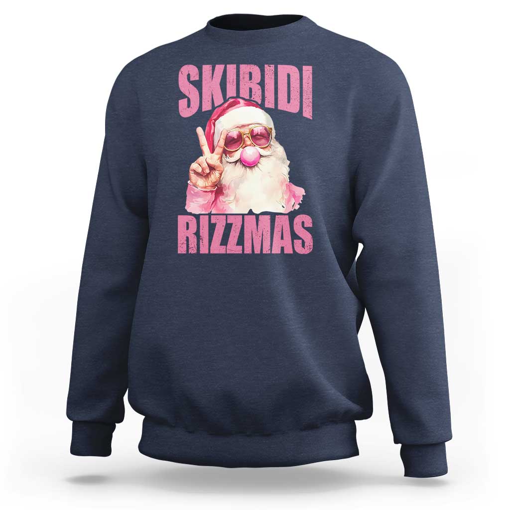 Funny Xmas Sweatshirt Skibidi Rizzmas Pink Santa Bubble Gum - Wonder Print Shop