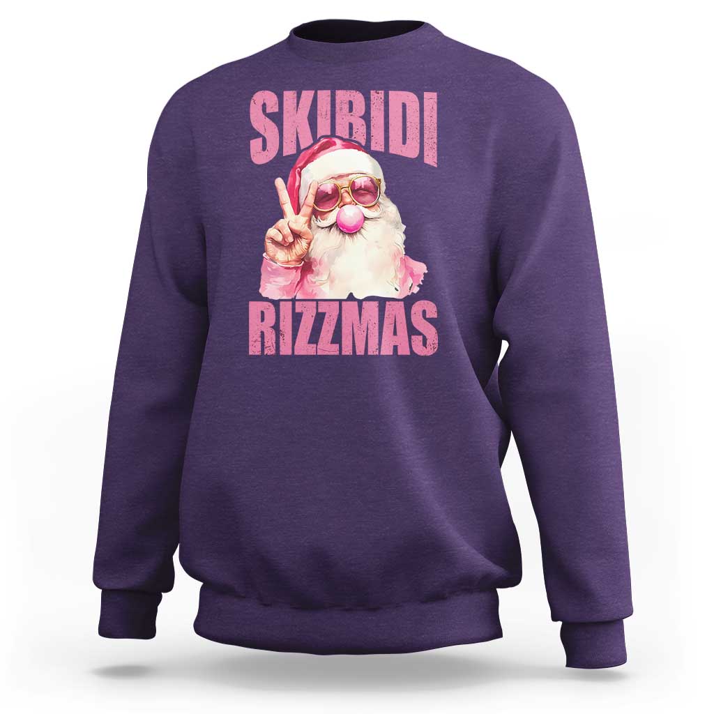 Funny Xmas Sweatshirt Skibidi Rizzmas Pink Santa Bubble Gum - Wonder Print Shop