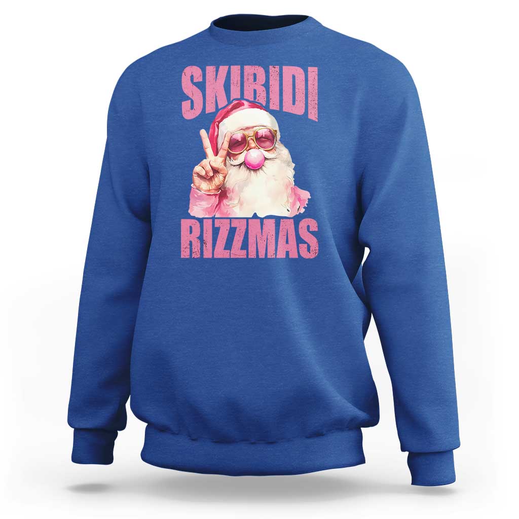 Funny Xmas Sweatshirt Skibidi Rizzmas Pink Santa Bubble Gum - Wonder Print Shop