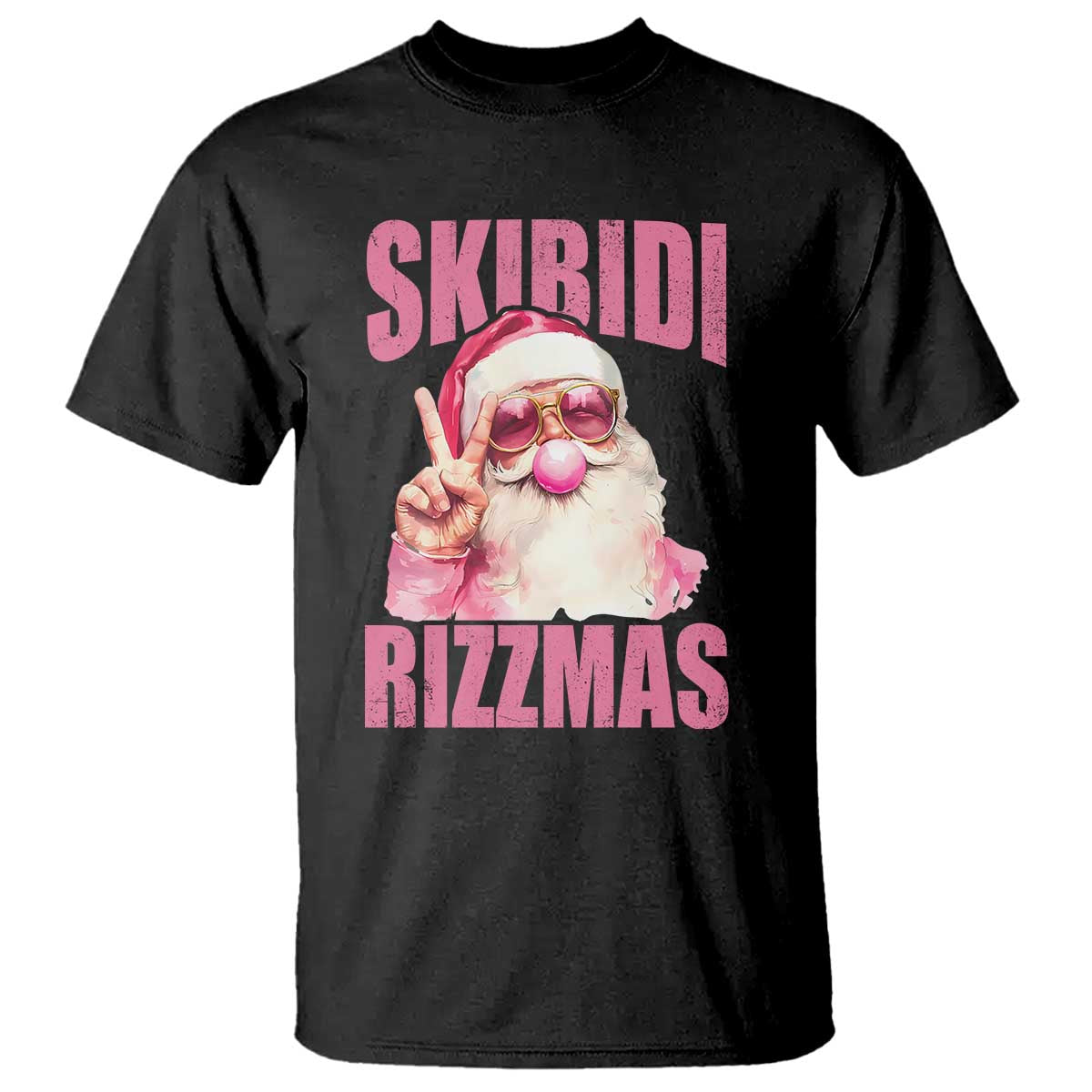 Funny Xmas T Shirt Skibidi Rizzmas Pink Santa Bubble Gum - Wonder Print Shop