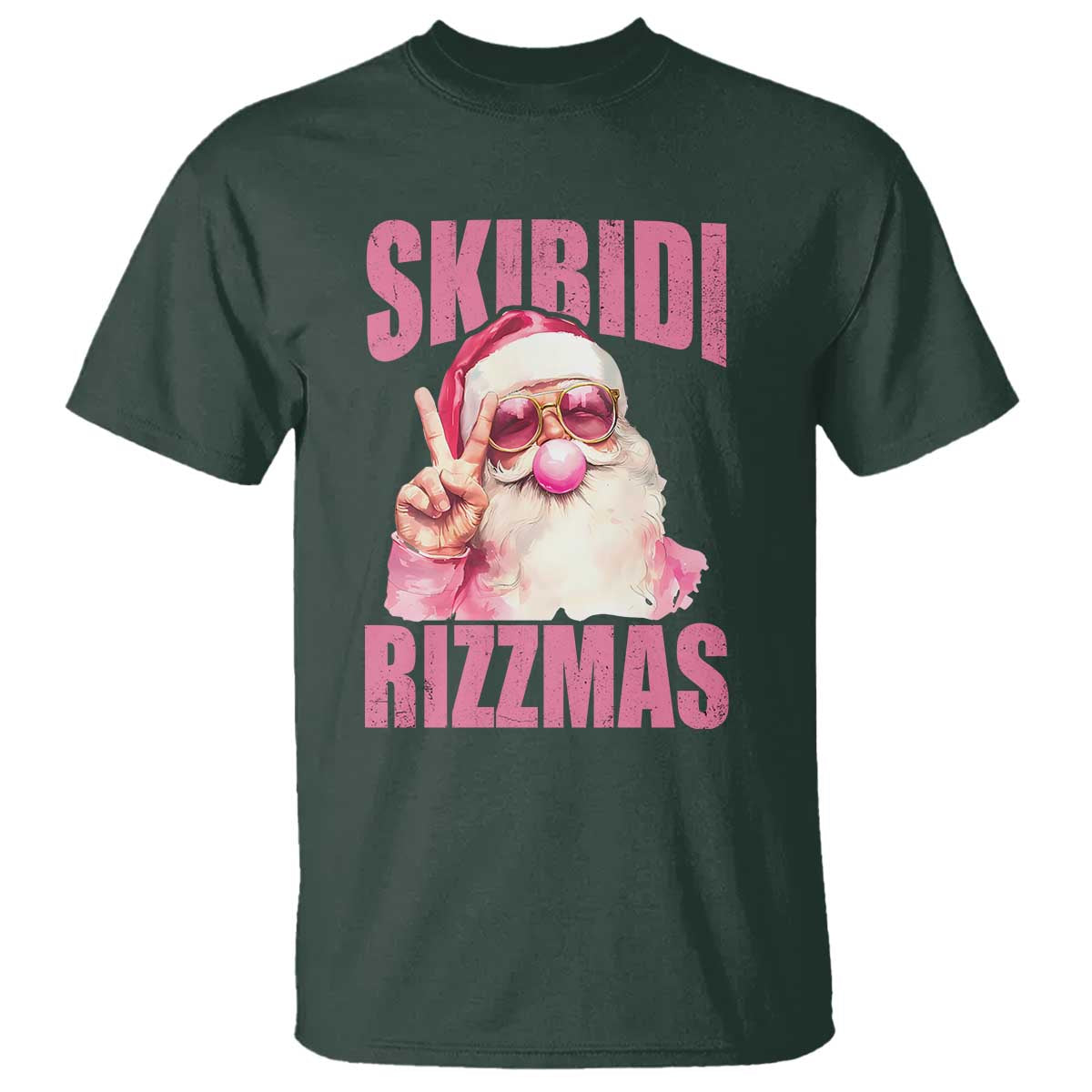Funny Xmas T Shirt Skibidi Rizzmas Pink Santa Bubble Gum - Wonder Print Shop