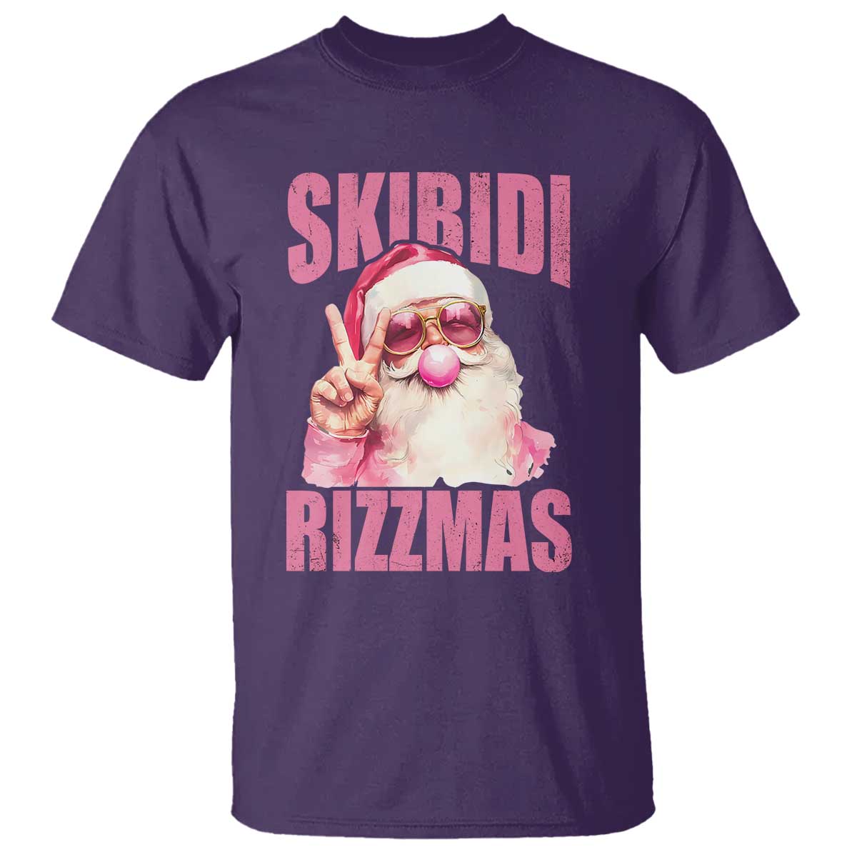 Funny Xmas T Shirt Skibidi Rizzmas Pink Santa Bubble Gum - Wonder Print Shop