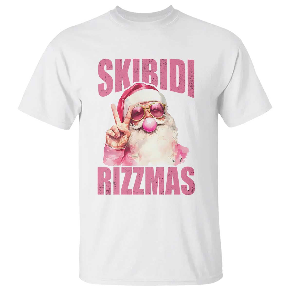 Funny Xmas T Shirt Skibidi Rizzmas Pink Santa Bubble Gum - Wonder Print Shop