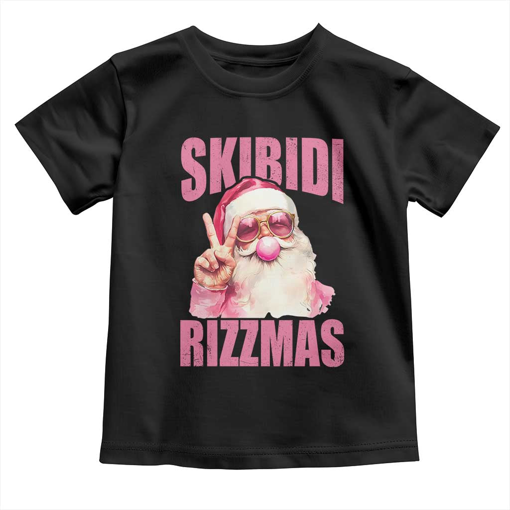 Funny Xmas Toddler T Shirt Skibidi Rizzmas Pink Santa Bubble Gum