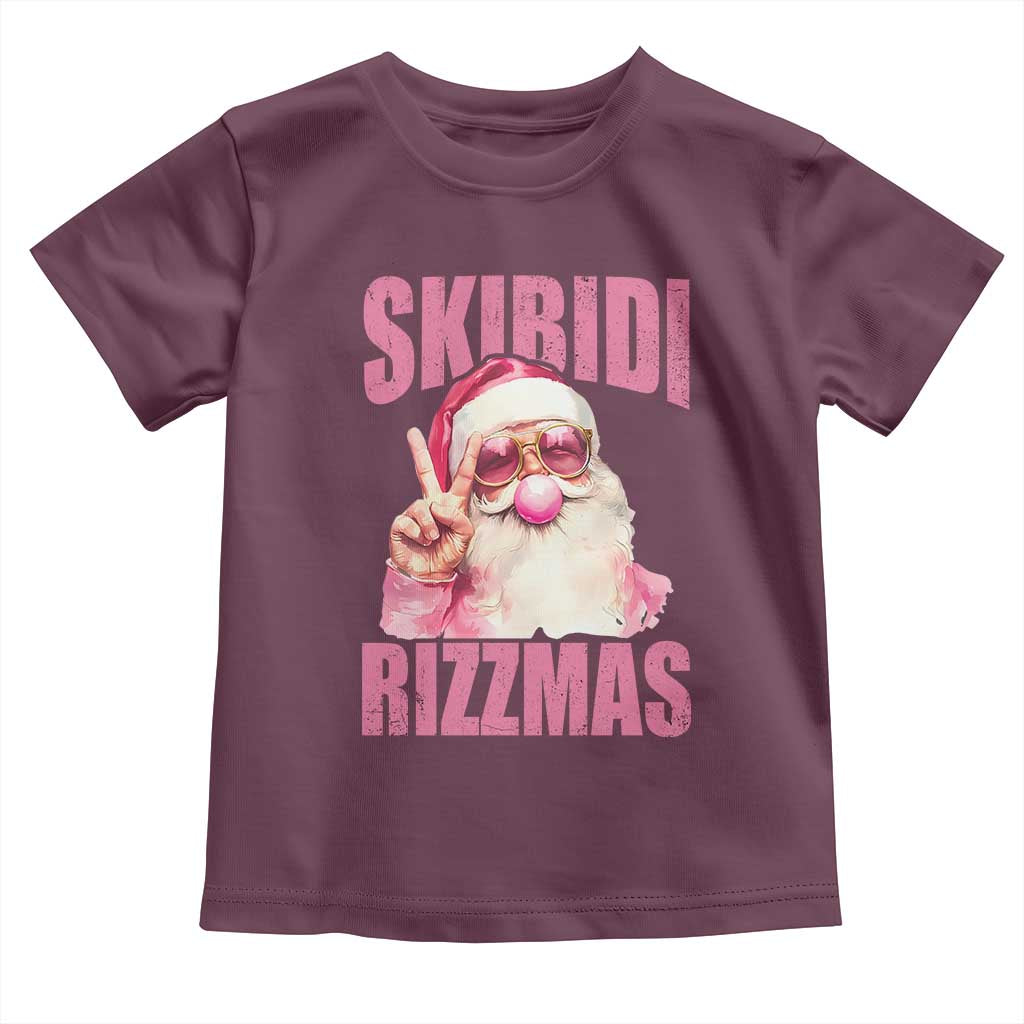 Funny Xmas Toddler T Shirt Skibidi Rizzmas Pink Santa Bubble Gum