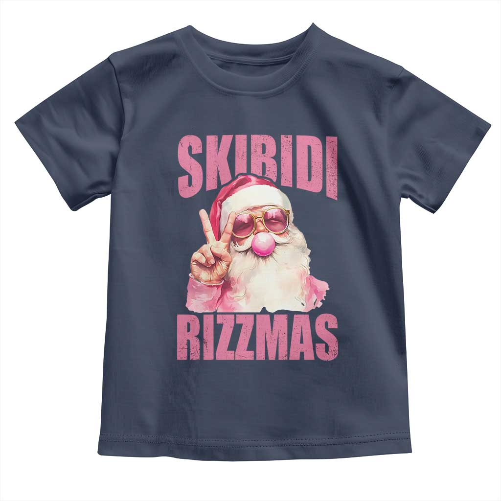 Funny Xmas Toddler T Shirt Skibidi Rizzmas Pink Santa Bubble Gum