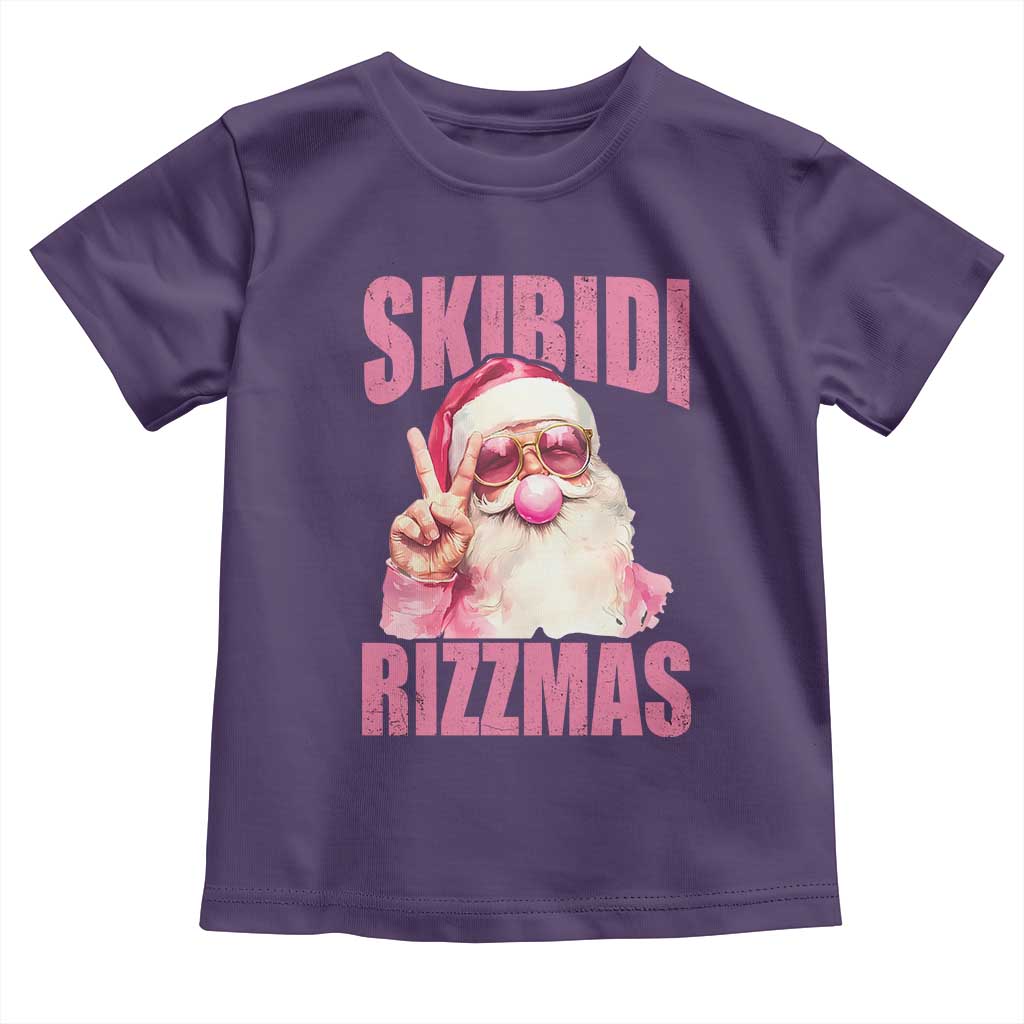 Funny Xmas Toddler T Shirt Skibidi Rizzmas Pink Santa Bubble Gum