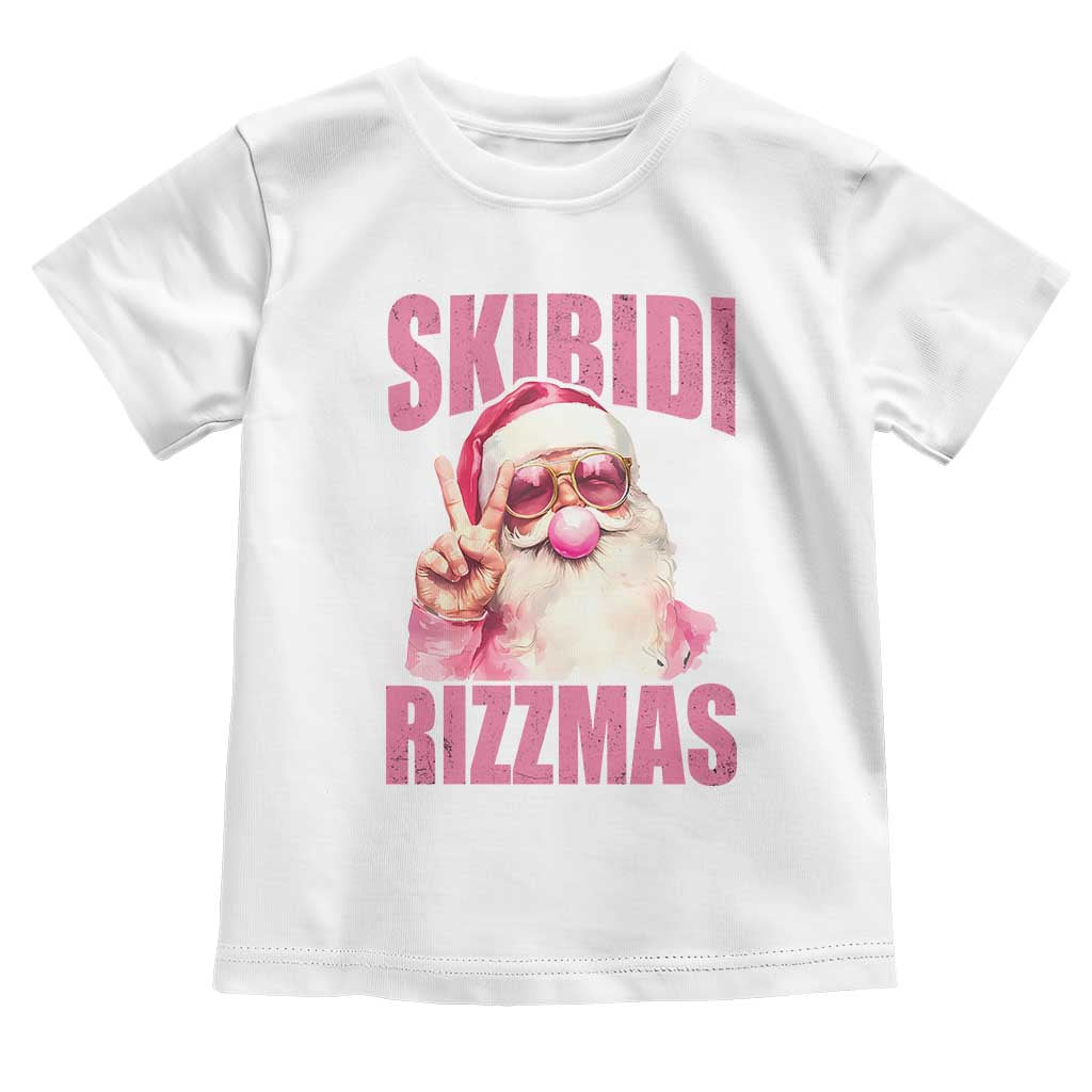Funny Xmas Toddler T Shirt Skibidi Rizzmas Pink Santa Bubble Gum