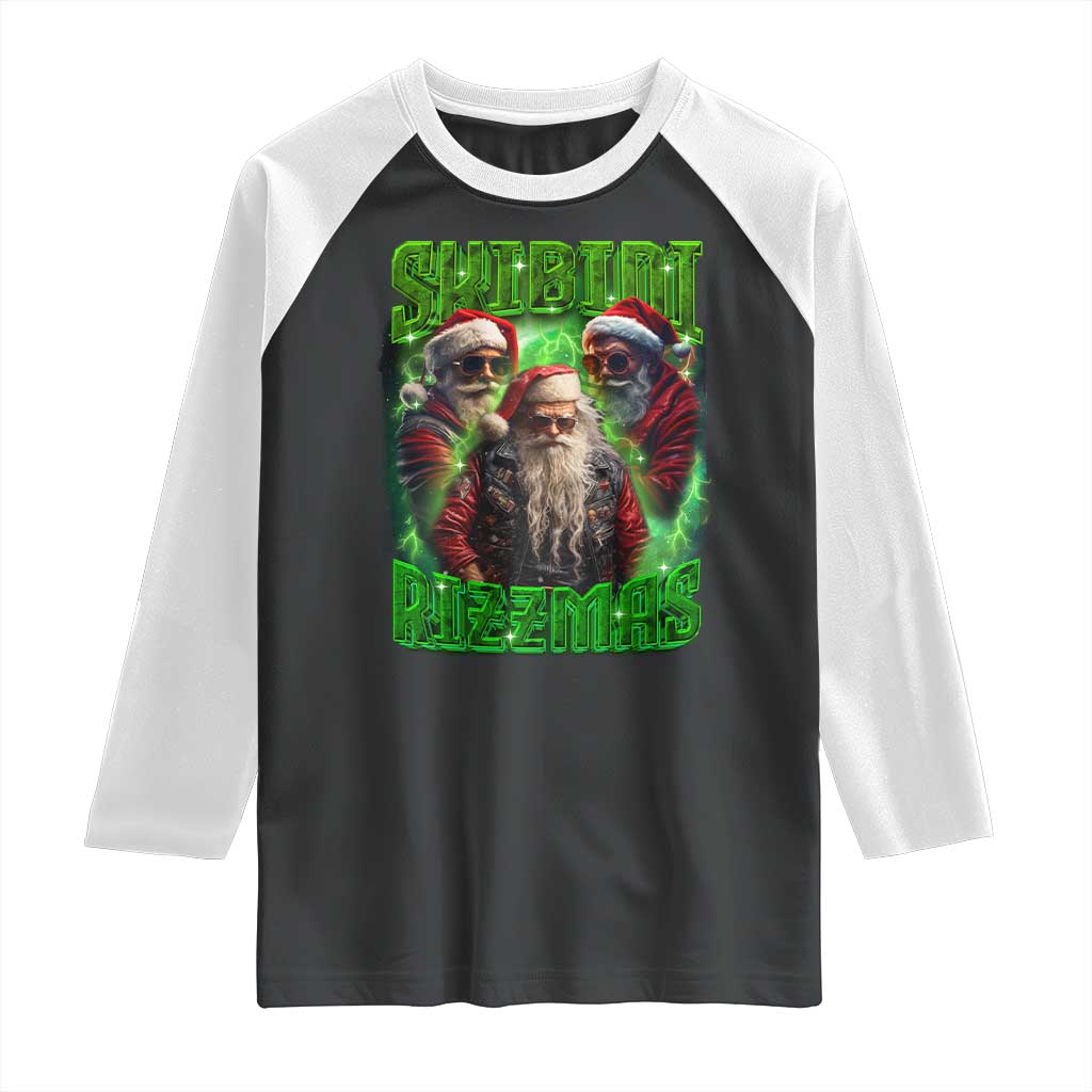 Funny Xmas Raglan Shirt Skibidi Rizzmas Cool Santa Rizz