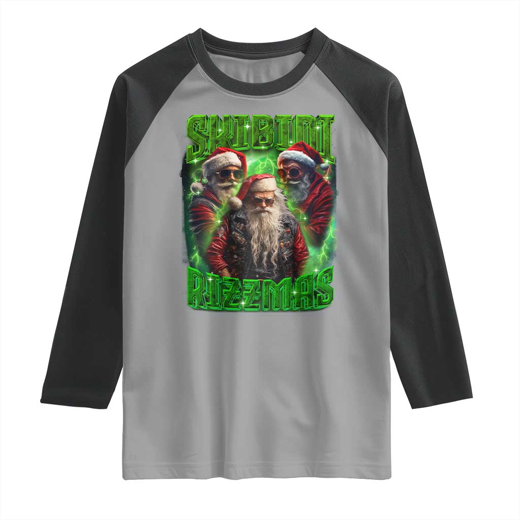 Funny Xmas Raglan Shirt Skibidi Rizzmas Cool Santa Rizz