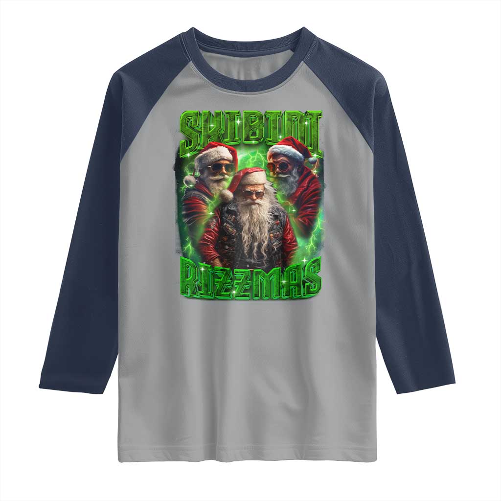 Funny Xmas Raglan Shirt Skibidi Rizzmas Cool Santa Rizz