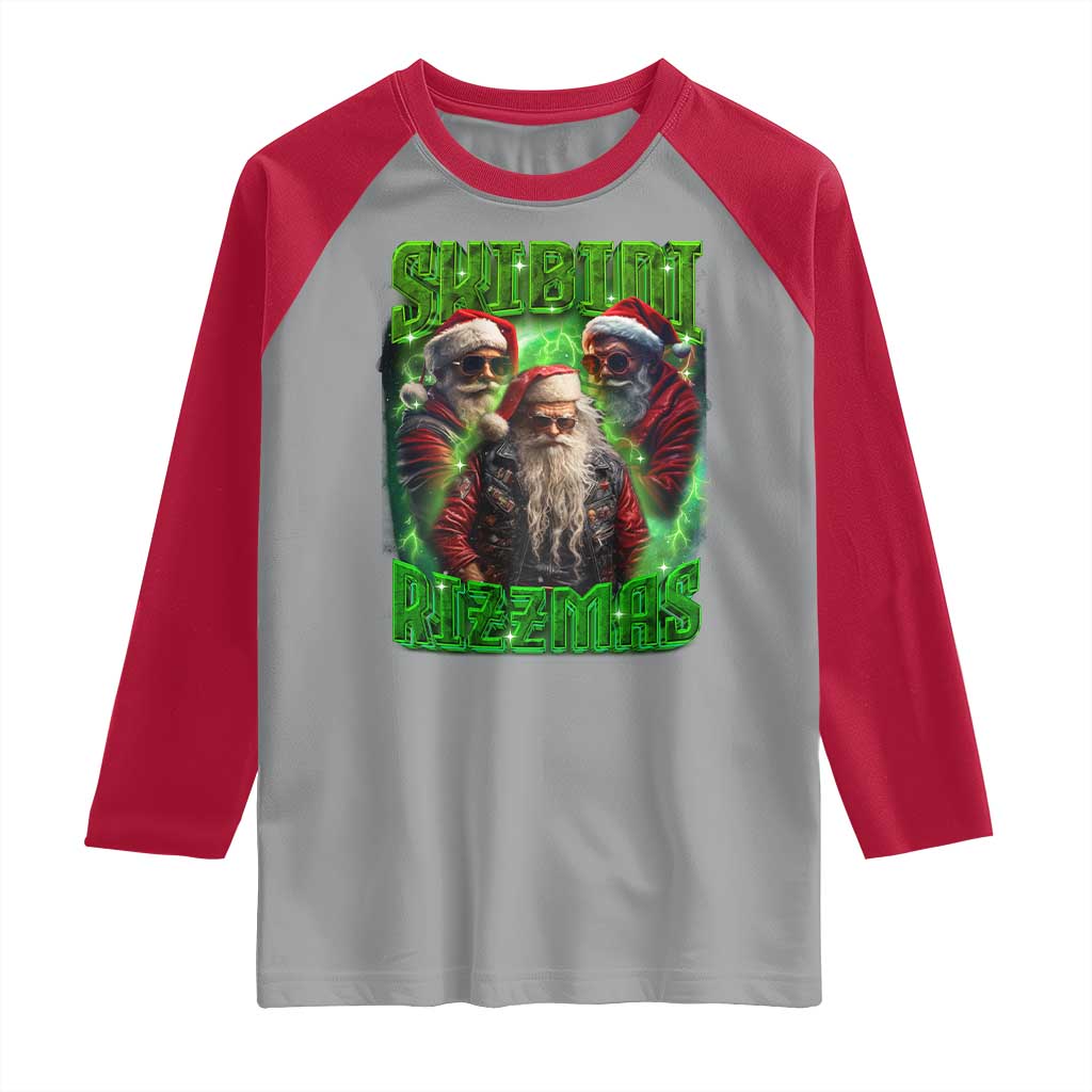 Funny Xmas Raglan Shirt Skibidi Rizzmas Cool Santa Rizz