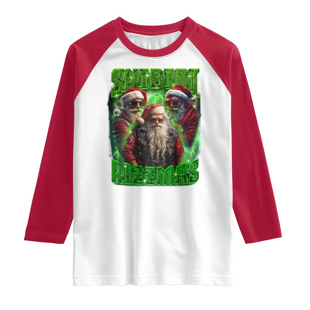Funny Xmas Raglan Shirt Skibidi Rizzmas Cool Santa Rizz
