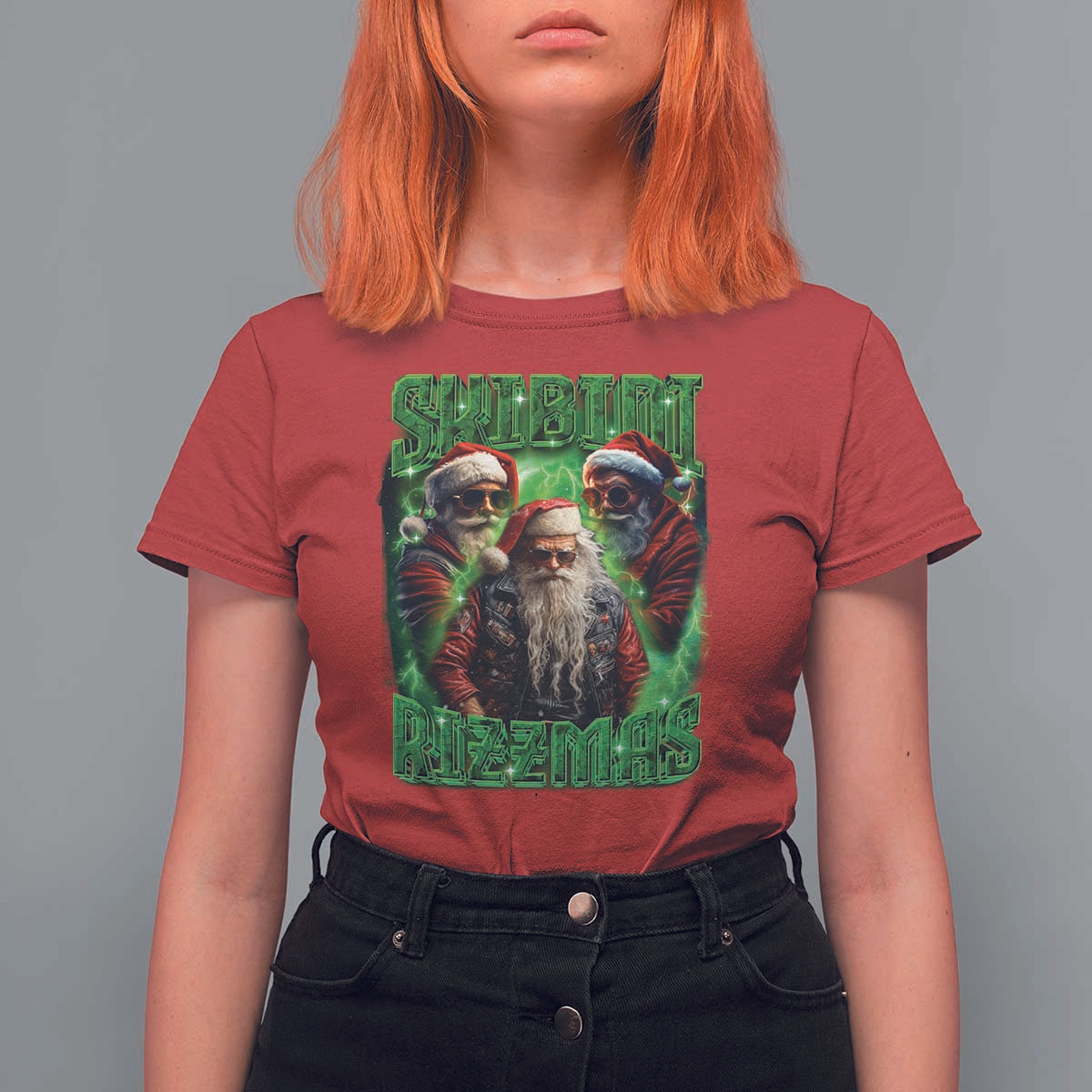 Funny Xmas T Shirt For Women Skibidi Rizzmas Cool Santa Rizz - Wonder Print Shop