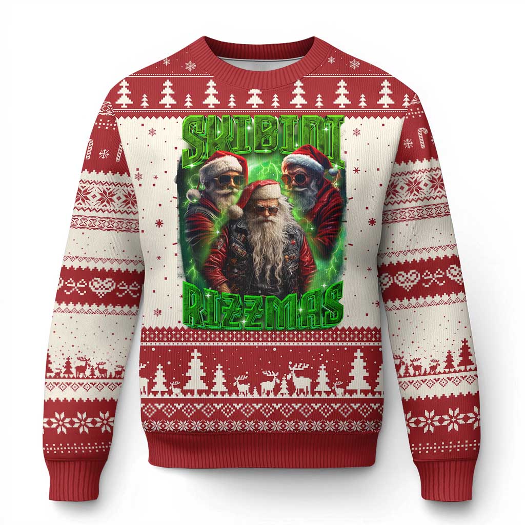 Funny Xmas Ugly Christmas Sweater Skibidi Rizzmas Cool Santa Rizz - Wonder Print Shop
