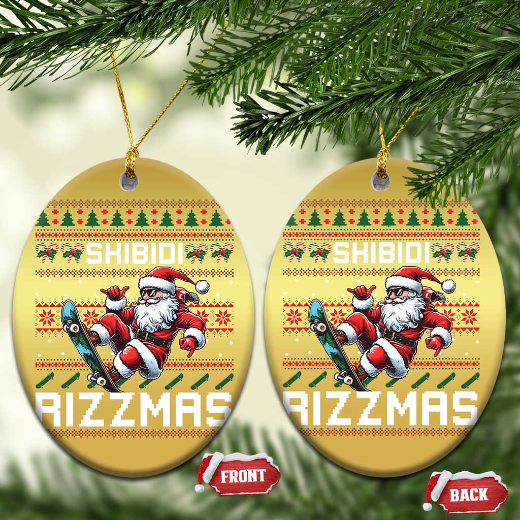 Funny Xmas Christmas Ornament Skibidi Rizzmas Cool Santa Skateboard Rizz - Wonder Print Shop
