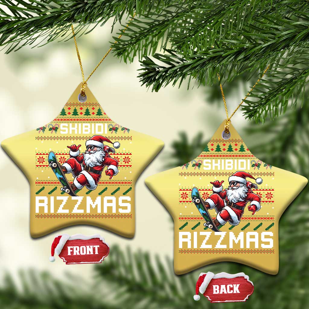 Funny Xmas Christmas Ornament Skibidi Rizzmas Cool Santa Skateboard Rizz - Wonder Print Shop