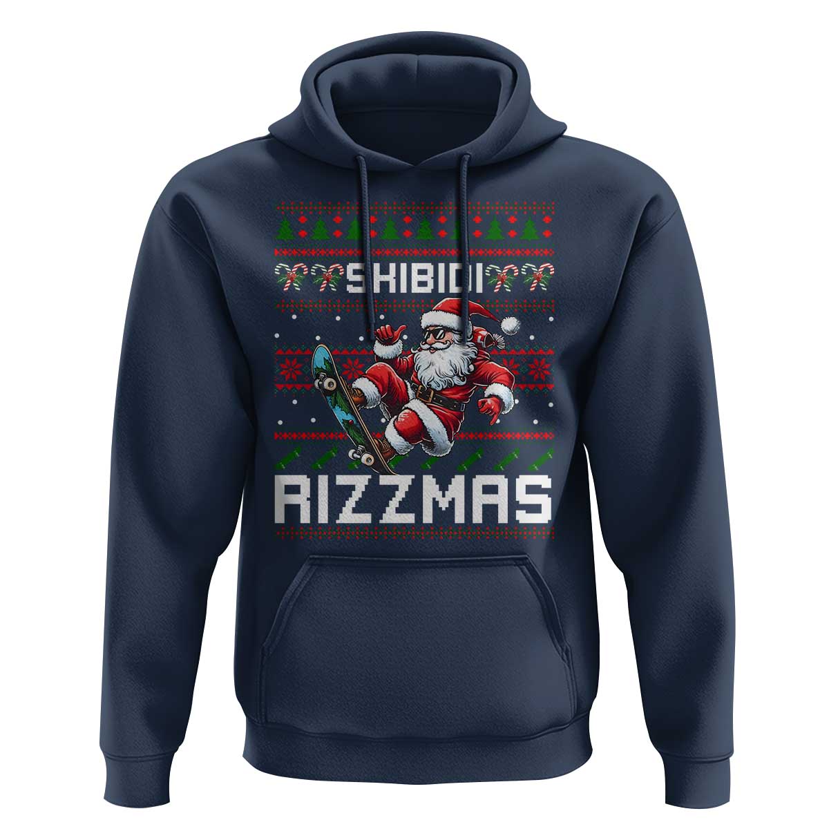 Funny Xmas Hoodie Skibidi Rizzmas Cool Santa Skateboard Rizz