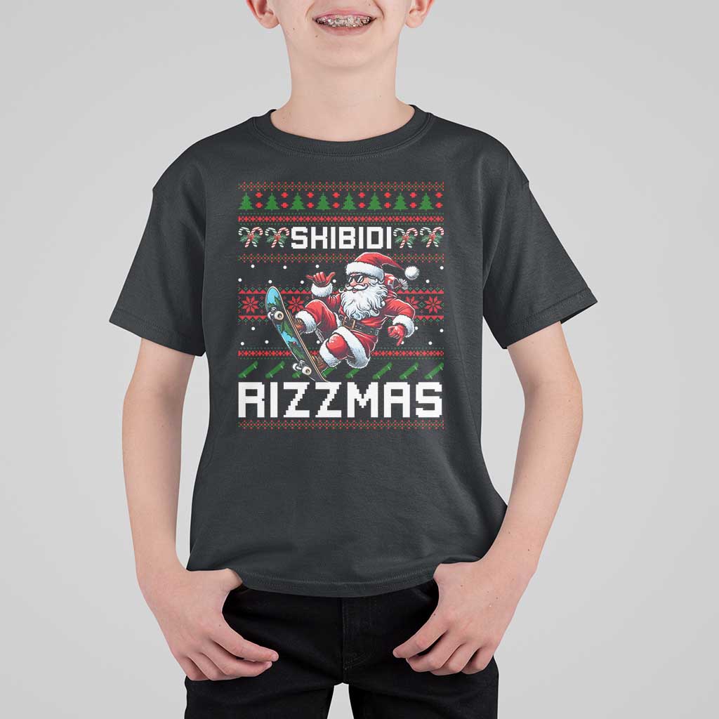 Funny Xmas T Shirt For Kid Skibidi Rizzmas Cool Santa Skateboard Rizz - Wonder Print Shop