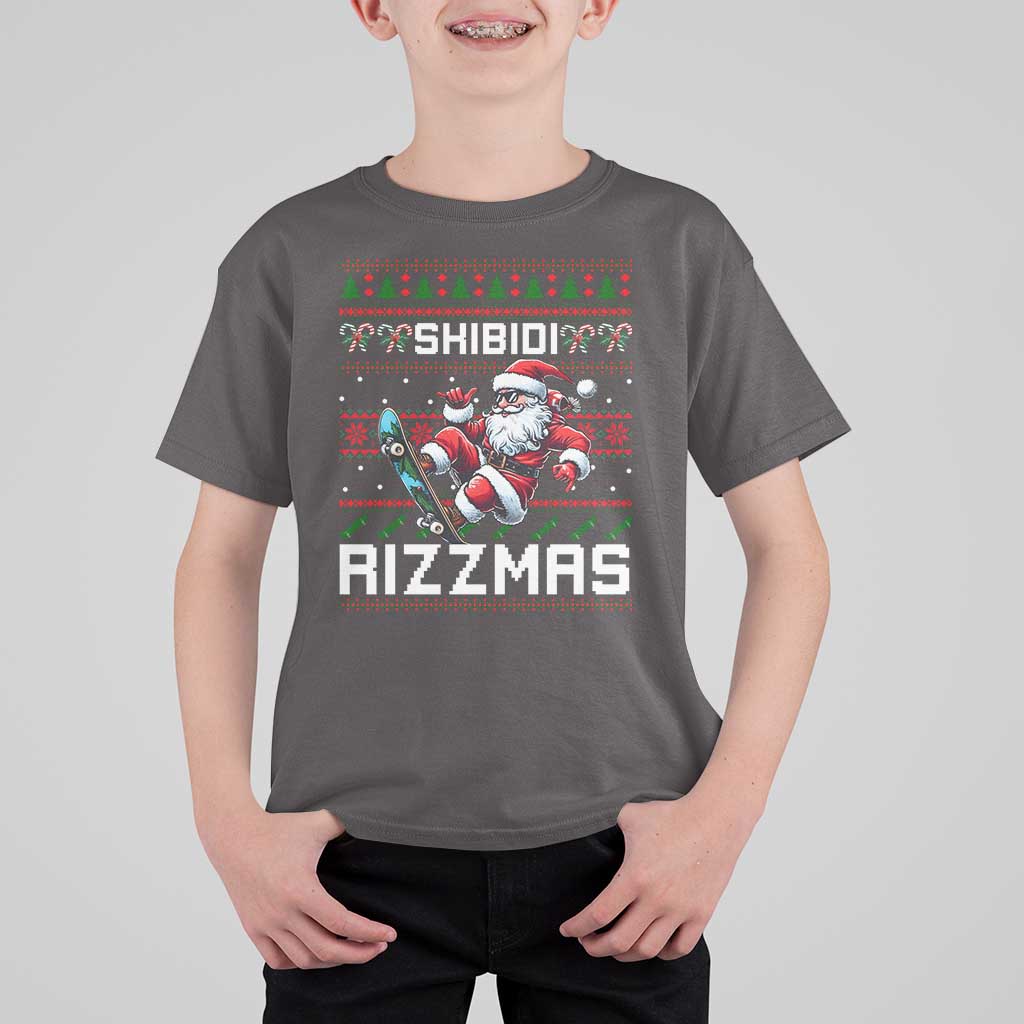 Funny Xmas T Shirt For Kid Skibidi Rizzmas Cool Santa Skateboard Rizz - Wonder Print Shop