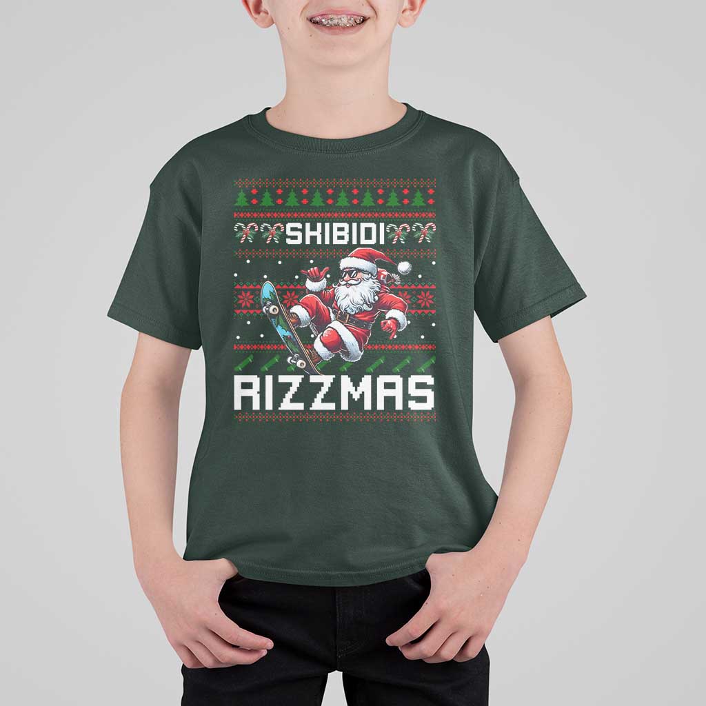 Funny Xmas T Shirt For Kid Skibidi Rizzmas Cool Santa Skateboard Rizz - Wonder Print Shop
