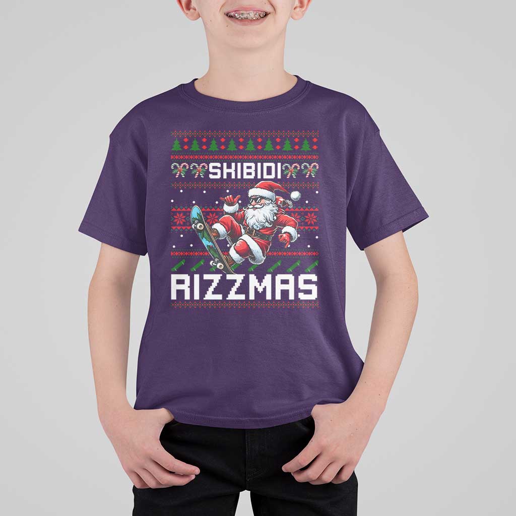 Funny Xmas T Shirt For Kid Skibidi Rizzmas Cool Santa Skateboard Rizz - Wonder Print Shop