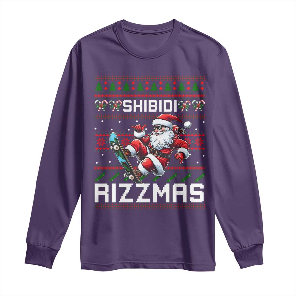 Funny Xmas Long Sleeve Shirt Skibidi Rizzmas Cool Santa Skateboard Rizz